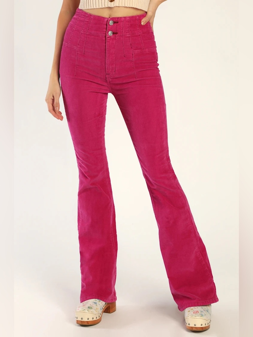 Jayde Magenta High Rise Flared Corduroy Pants